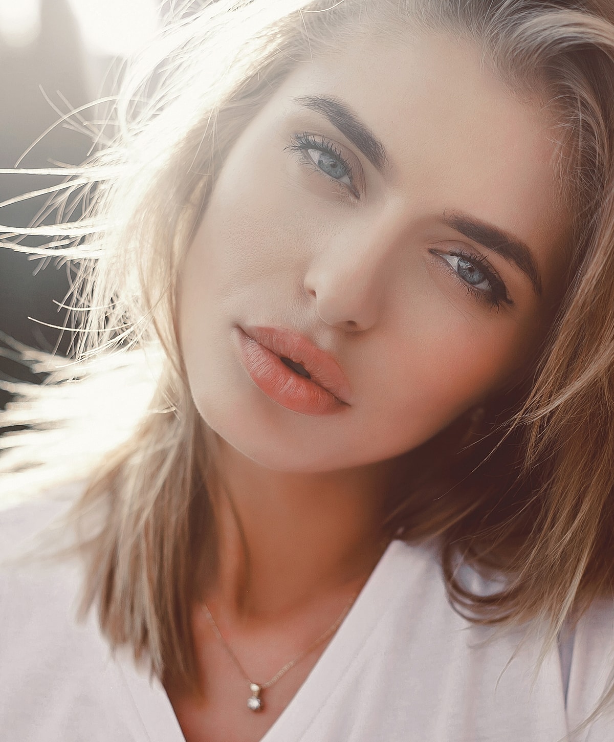Close-up portrait of a woman with stunning features.